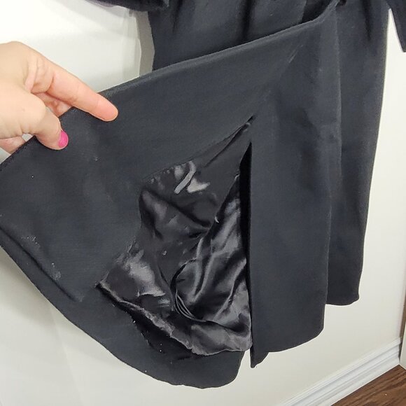 Heritage House Vintage Black Pure Virgin Wool Faux Fur Belted Double-Breasted - Picture 6 of 13